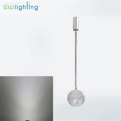 Silver flexible gooseneck led wall sconce for bedroom reading