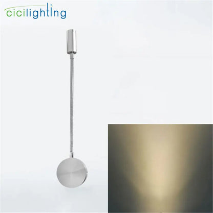 Silver flexible gooseneck led wall sconce for bedroom reading