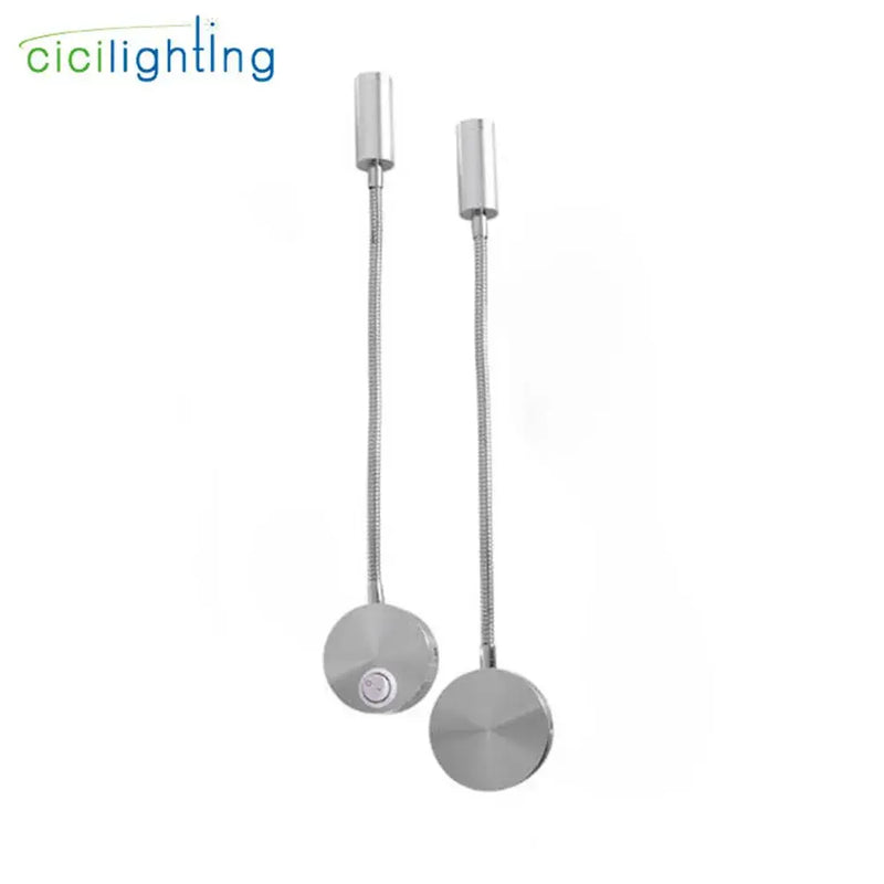 Silver flexible gooseneck led wall sconce for bedroom reading