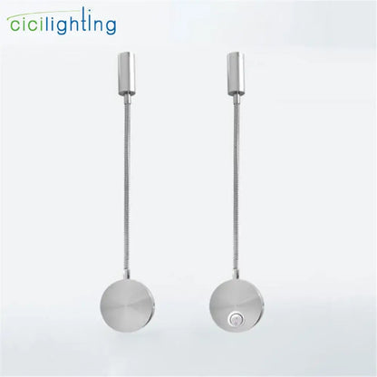Silver flexible gooseneck led wall sconce for bedroom reading