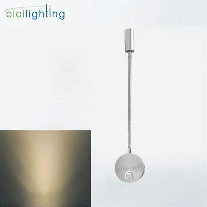 Silver flexible gooseneck led wall sconce for bedroom reading