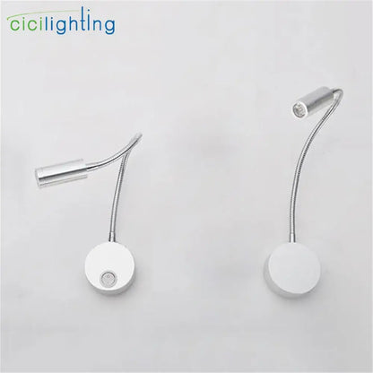Silver flexible gooseneck led wall sconce for bedroom reading