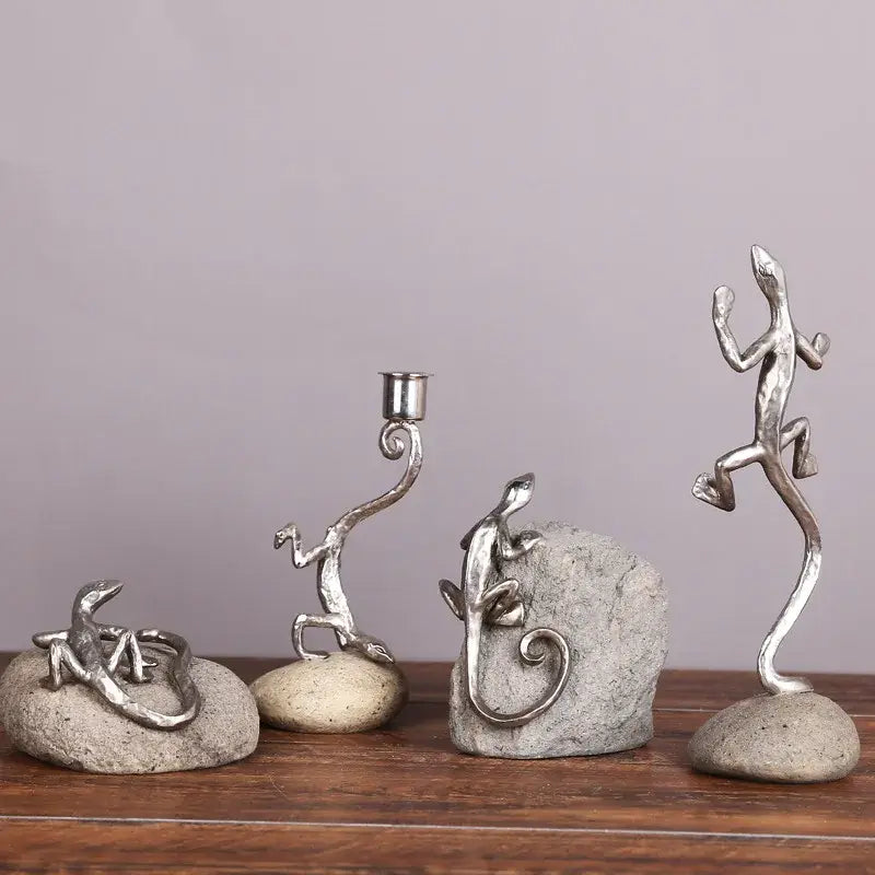 Silver gecko lizard resin candlestick living room decor figurines