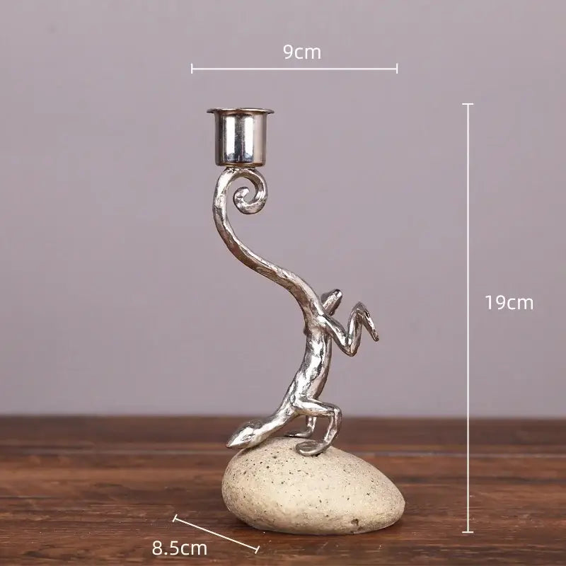 Silver gecko lizard resin candlestick living room decor figurines