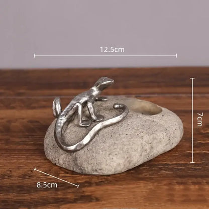 Silver gecko lizard resin candlestick living room decor figurines
