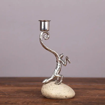 Silver gecko lizard resin candlestick living room decor figurines
