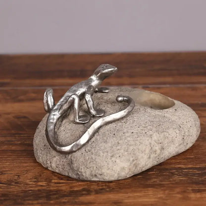 Silver gecko lizard resin candlestick living room decor figurines
