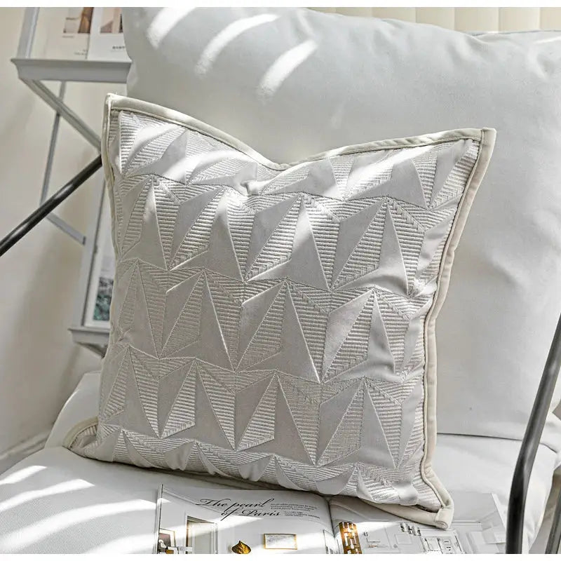 Silver geometric embroidery pillow cover living room luxe cushion