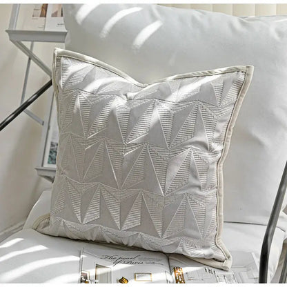 Silver geometric embroidery pillow cover living room luxe cushion
