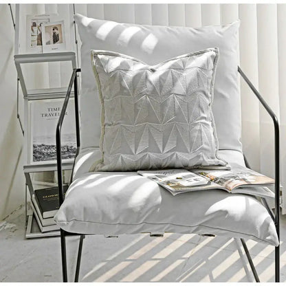 Silver geometric embroidery pillow cover living room luxe cushion