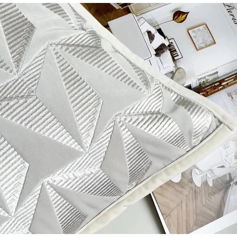 Silver geometric embroidery pillow cover living room luxe cushion