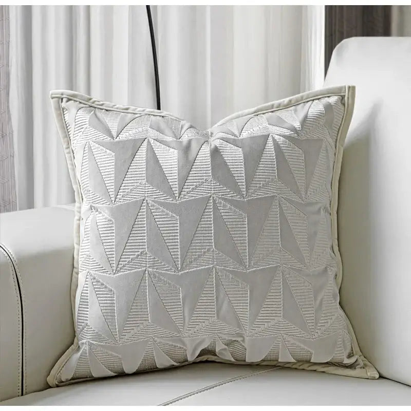 Silver geometric embroidery pillow cover living room luxe cushion