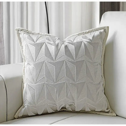 Silver geometric embroidery pillow cover living room luxe cushion