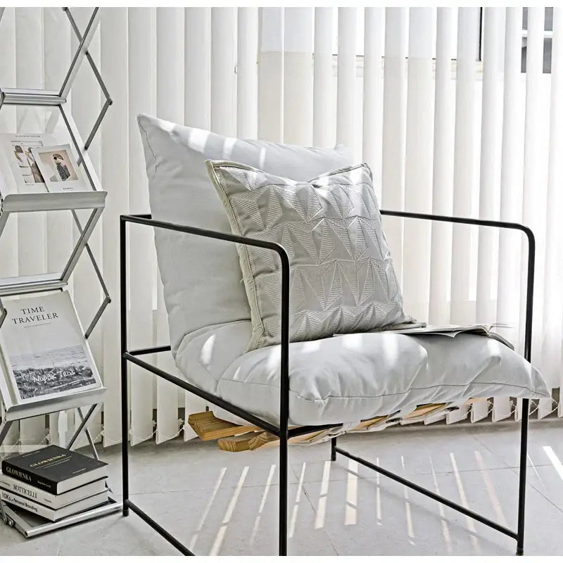 Silver geometric embroidery pillow cover living room luxe cushion