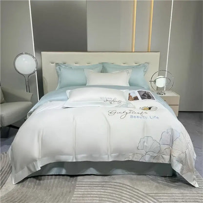 Silver gray 1200tc embroidery egyptian cotton bedding set bedroom