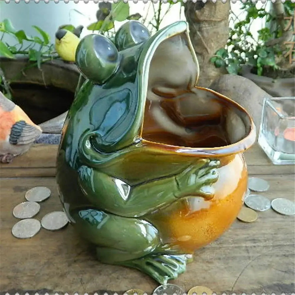 Silver green ceramic frog sculpture storage box for living room decor