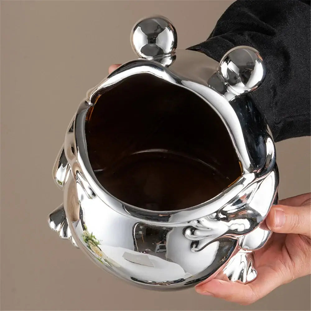 Silver green ceramic frog sculpture storage box for living room decor