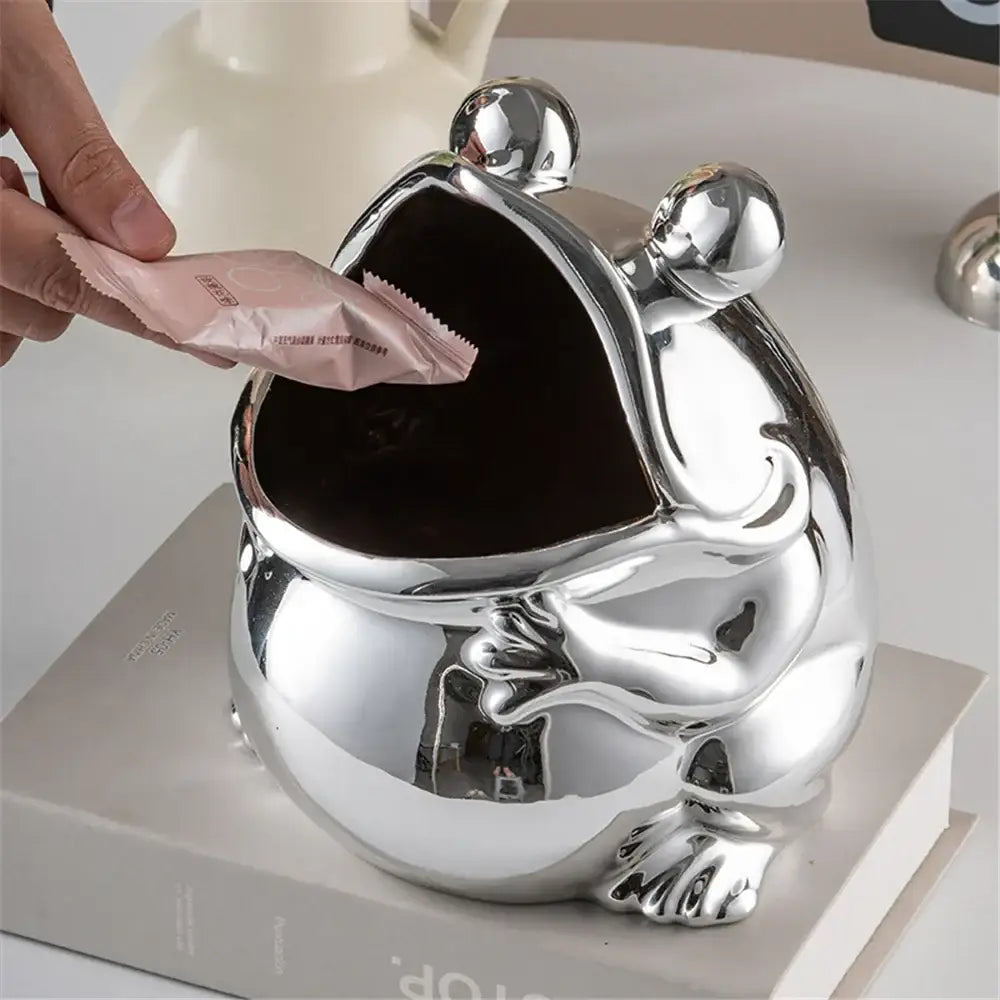 Silver green ceramic frog sculpture storage box for living room decor
