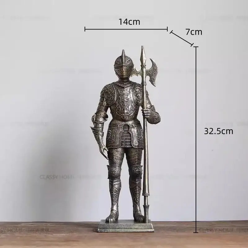 Silver iron armored soldier knight figurine set living room decor