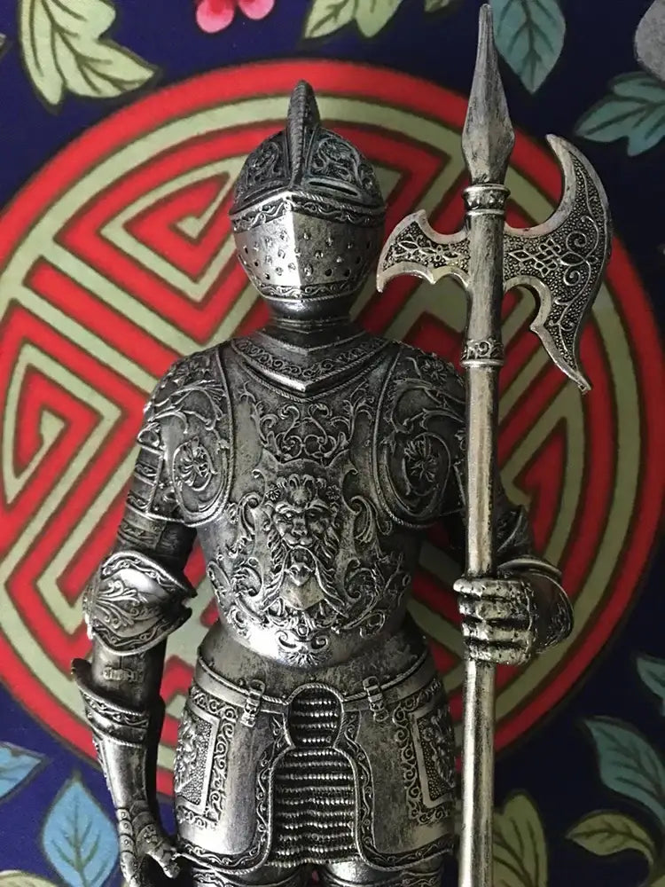Silver iron armored soldier knight figurine set living room decor
