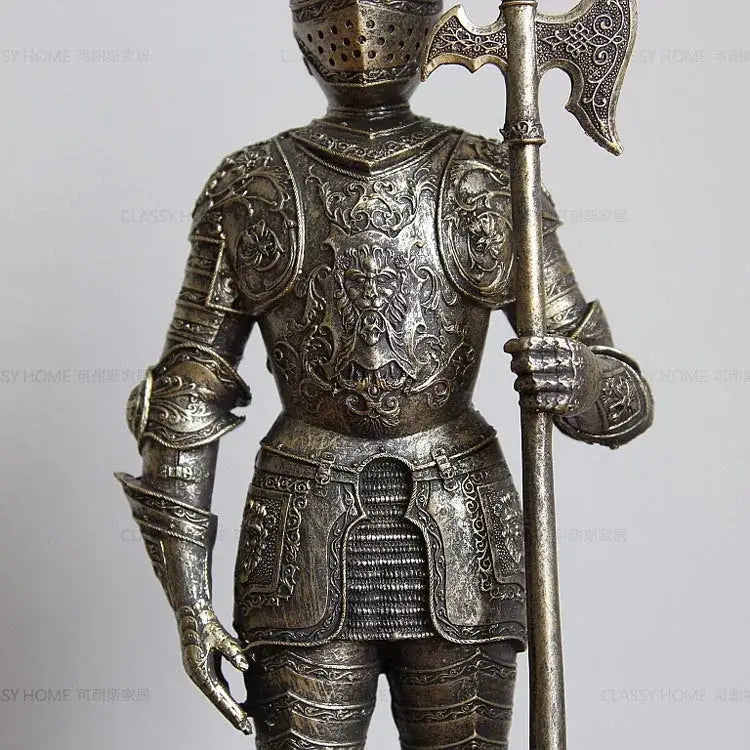Silver iron armored soldier knight figurine set living room decor