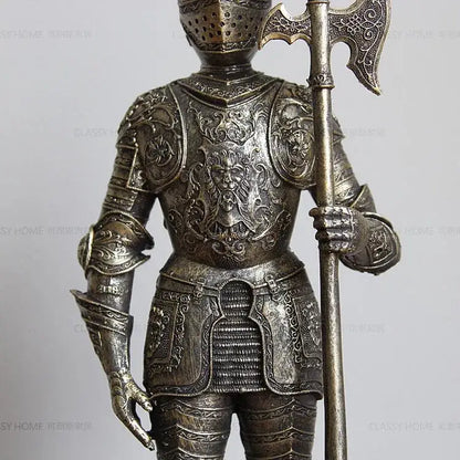 Silver iron armored soldier knight figurine set living room decor
