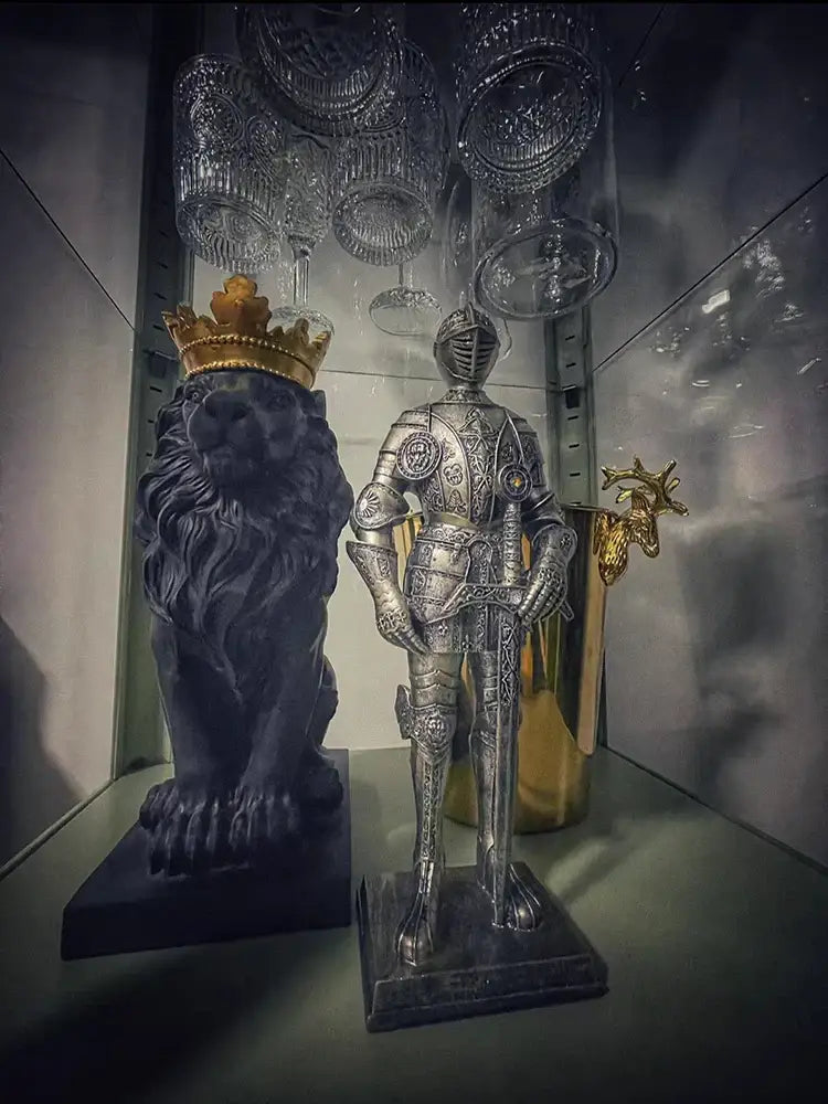 Silver iron armored soldier knight figurine set living room decor