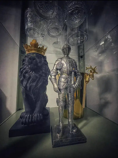 Silver iron armored soldier knight figurine set living room decor