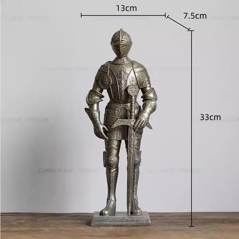 Silver iron armored soldier knight figurine set living room decor