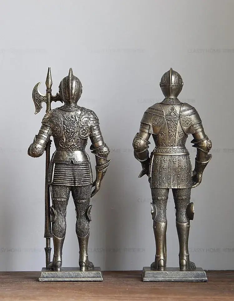 Silver iron armored soldier knight figurine set living room decor