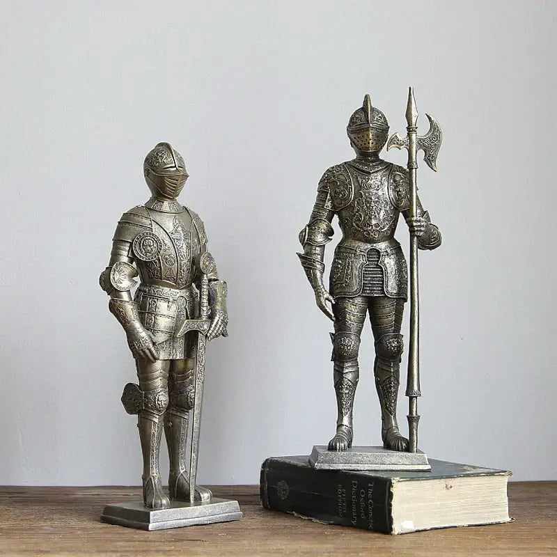 Silver iron armored soldier knight figurine set living room decor
