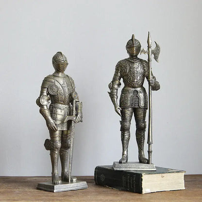 Silver iron armored soldier knight figurine set living room decor