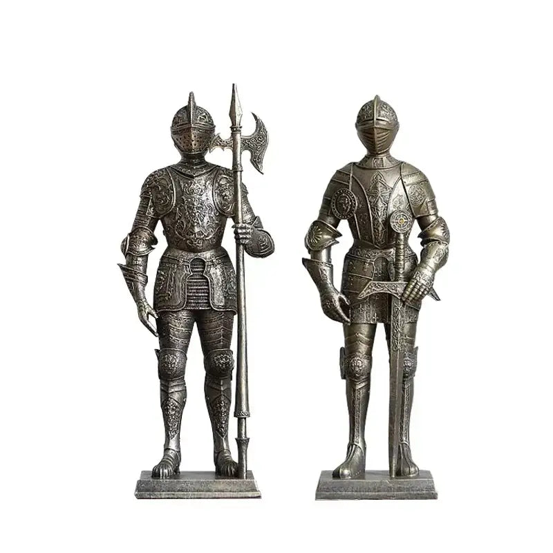 Silver iron armored soldier knight figurine set living room decor