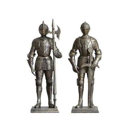Silver iron armored soldier knight figurine set living room decor