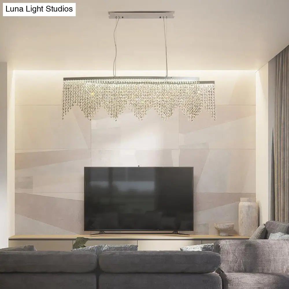 DecorBites™ Silver LED Crystal Island Pendant - Sleek and Contemporary Ceiling Suspension Lamp