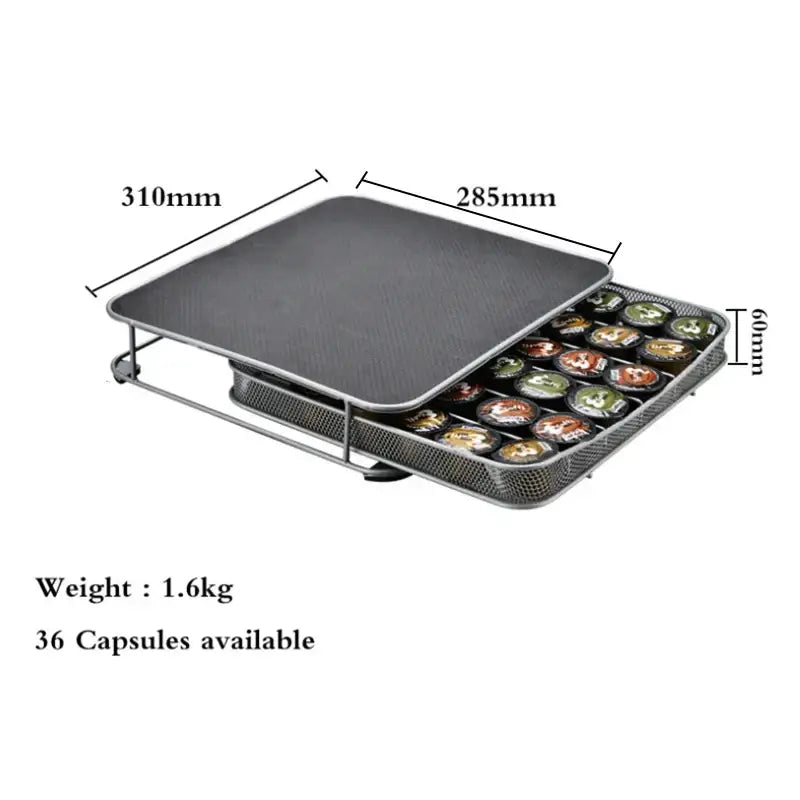 Silver metal coffee capsule storage rack kitchen mesh tray organizer