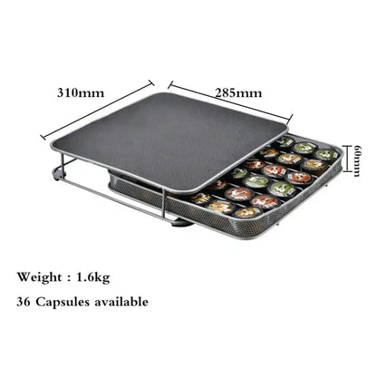 Silver metal coffee capsule storage rack kitchen mesh tray organizer