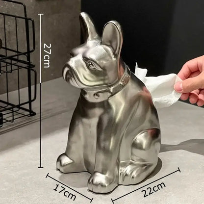 Silver metallic french bulldog ceramic tissue box living room decor