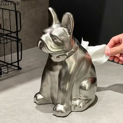 Silver metallic french bulldog ceramic tissue box living room decor