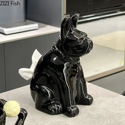 Silver metallic french bulldog ceramic tissue box living room decor