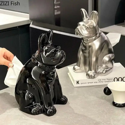 Silver metallic french bulldog ceramic tissue box living room decor