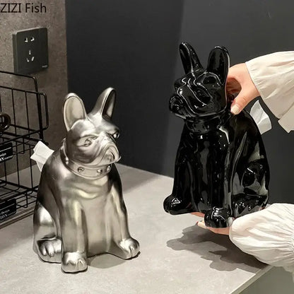 Silver metallic french bulldog ceramic tissue box living room decor