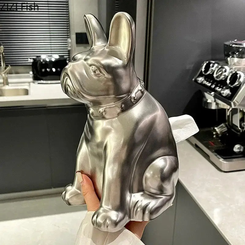 Silver metallic french bulldog ceramic tissue box living room decor