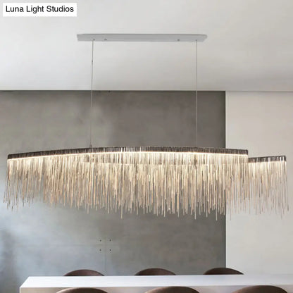 DecorBites™ Silver Metallic Tassel Chain LED Pendant Light - Post-Modern Dining Room Island Lighting