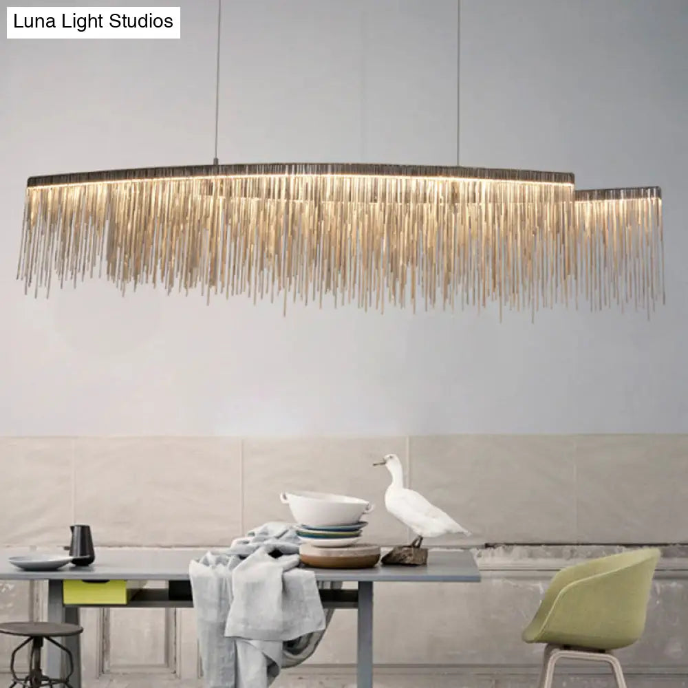 DecorBites™ Silver Metallic Tassel Chain LED Pendant Light - Post-Modern Dining Room Island Lighting