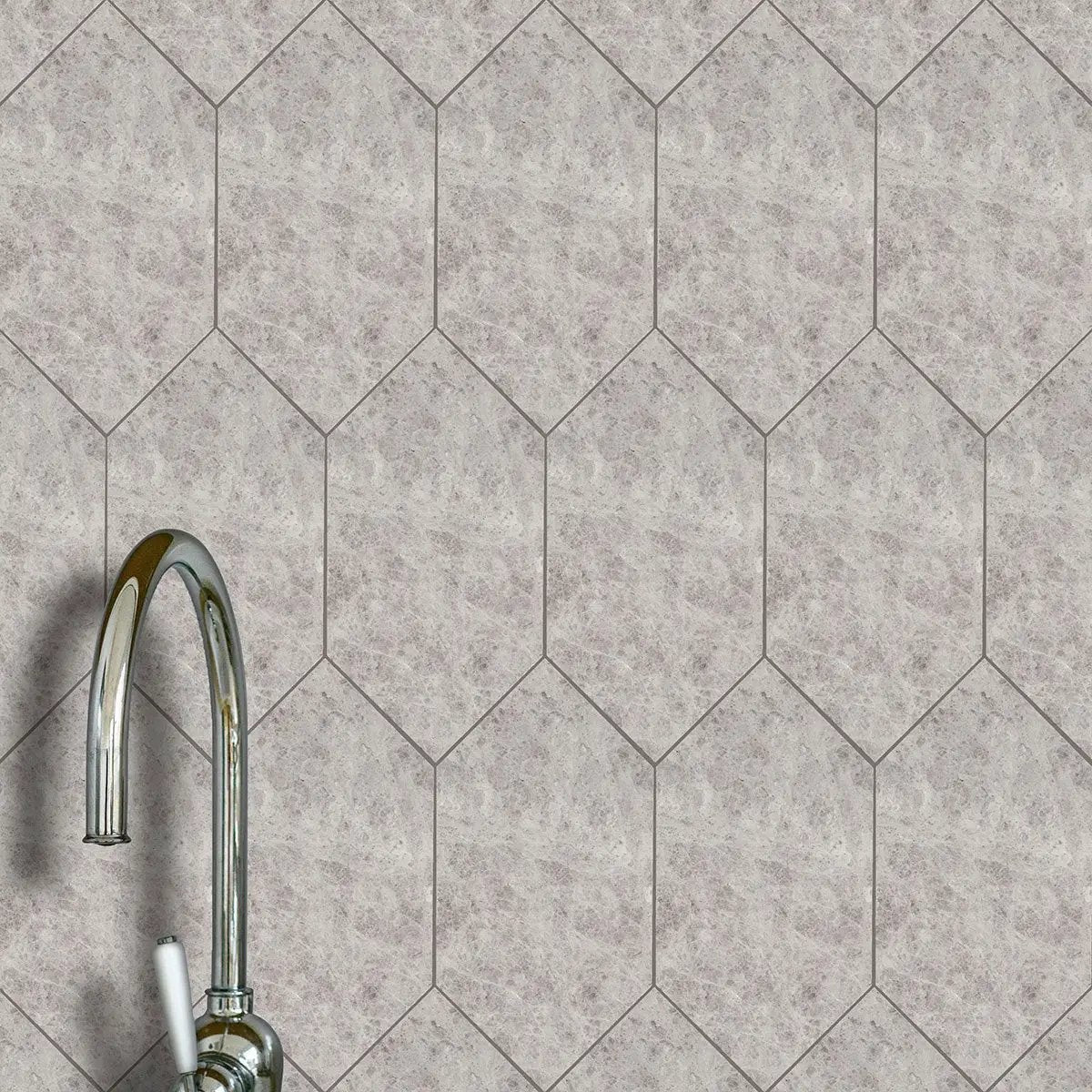 Silver Mystique Honed Large Hexagon Marble Tiles 6x12