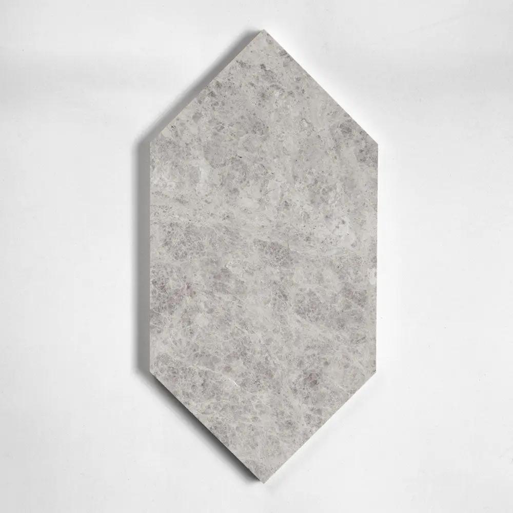 Silver Mystique Honed Large Hexagon Marble Tiles 6x12