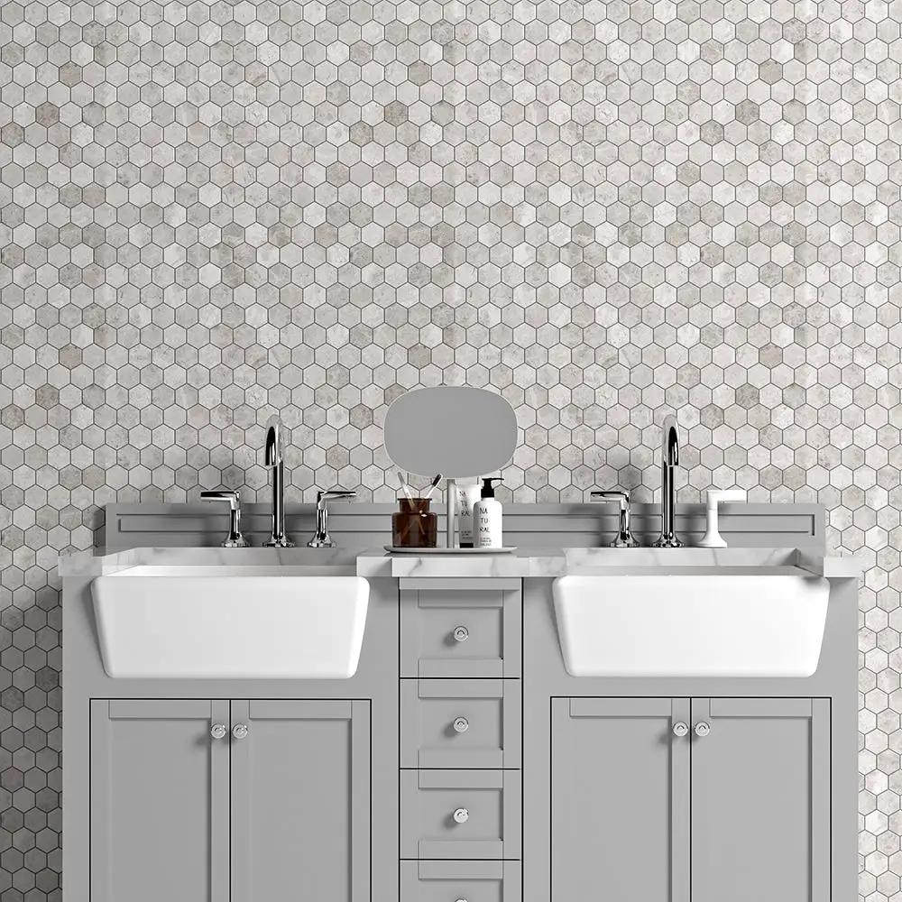 Silver Mystique Polished Hexagon Marble Mosaics 10 3/8x12