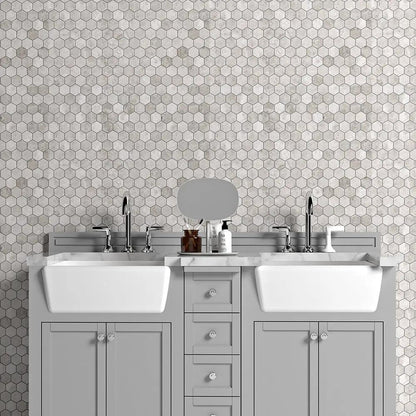 Silver Mystique Polished Hexagon Marble Mosaics 10 3/8x12