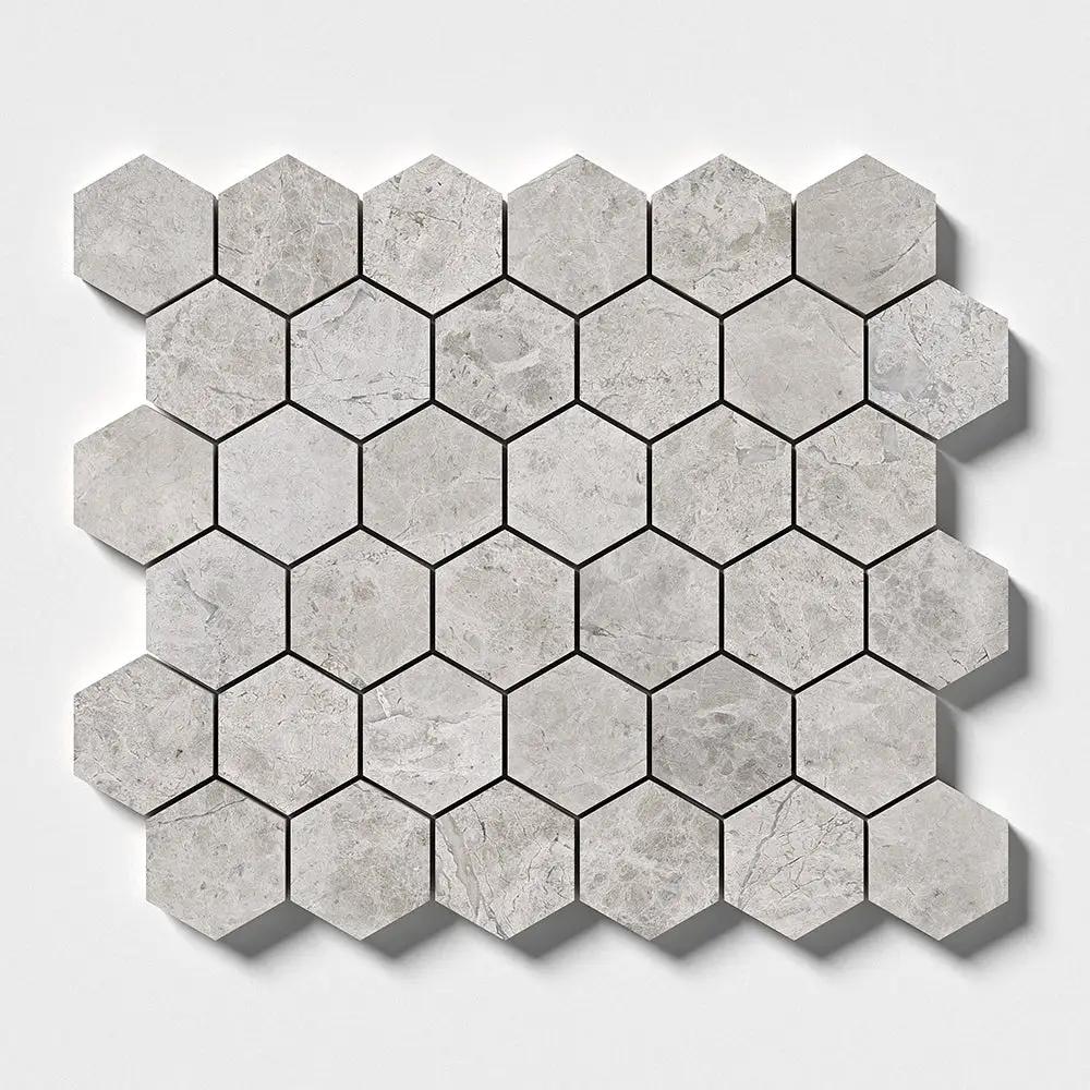 Silver Mystique Polished Hexagon Marble Mosaics 10 3/8x12